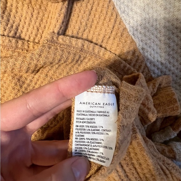 American Eagle Long Sleeve Waffle Varsity Stripe Sleeve T Shirt Size L Academia - Picture 4 of 5